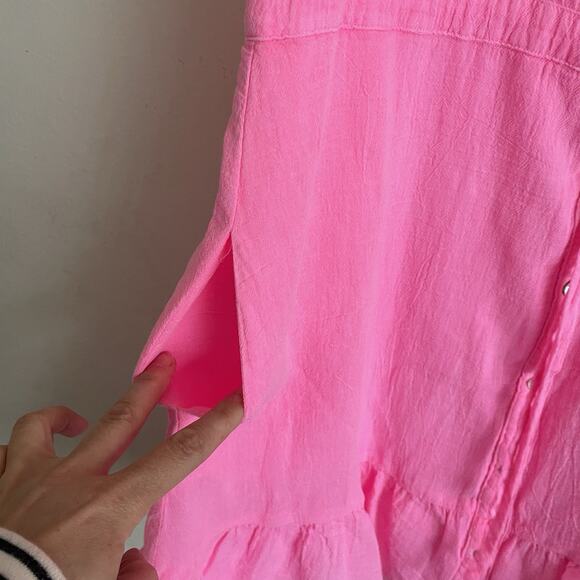 Honorine Tabitha Hot Pink Cotton Gauze Mini Dress Ruffle Sleeve Size M Button Up - Picture 6 of 8
